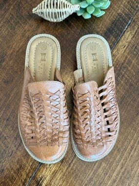 Vintage 90s Emergency Exit Risa Woven Leather Clogs Mules Boho, Size 7.5